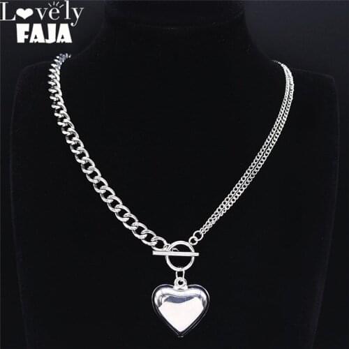 2021 Punk Stainless Steel Love Heart Necklaces Women Silver Color Necklace Pendant Fashion Jewelry acero inoxidable NXS03
