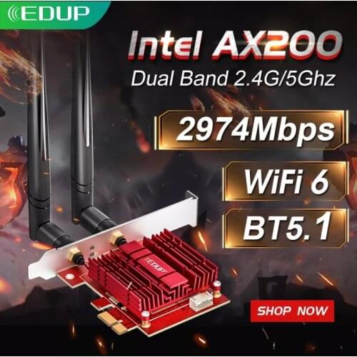 EDUP 3000Mbps WiFi 6 PCI Express Blue-tooth 5.1 Adapter Dual Band 2.4G/5GHz 802.11AC/AX Intel AX200 PCIe Wireless Network Card