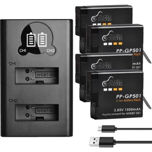 4pcs 1500mAh Replacement Battery for GoPro Hero5 Hero6 Hero7 black Bateria Akku for GoPro hero 5 6 7 Hero5 AHDBT 501 Battery