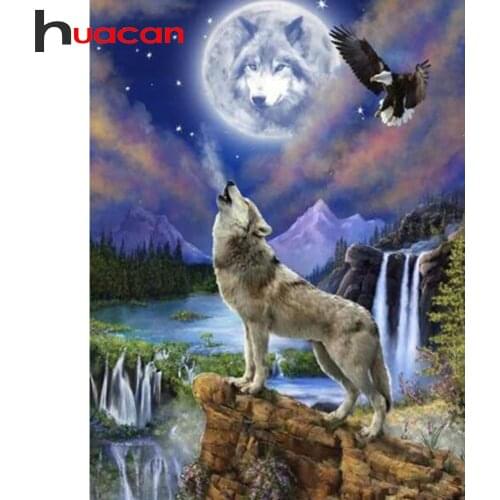 Huacan 5D DIY Diamond Mosaic Cross Stitch Wolf Diamond Painting Embroidery Art Animals Home Decoration