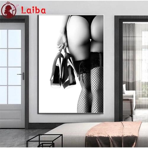 DIY Diamond Painting Modern black and white art, sexy woman, high heels Diamond Mosaic Full Drill Cross Stitch Handmade Hobby