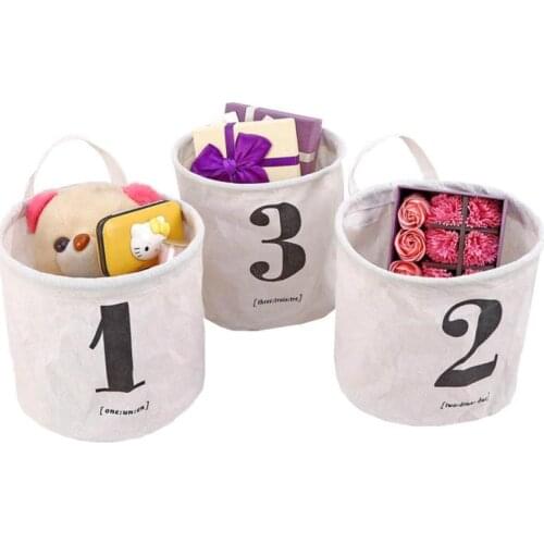 White Number Organize Storage Basket Folding Waterproof Laundry Cotton kids Toy Barrels Wall Hanged Storage Bags Flower Basket