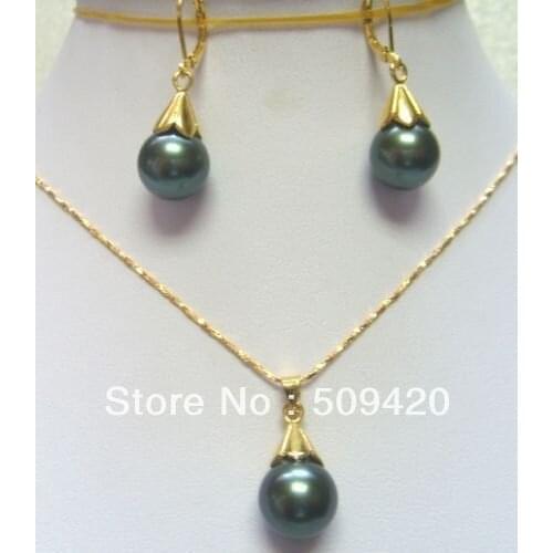 Free Shipping>>>Pretty black shell pearl earring pendant necklace set