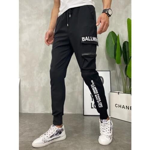 Trousers Men Cargo Pants 2021 New Pocket Joggers Hip Hop Kargo Pantolon Casual Letter Harem Pants Streetwear Male Black