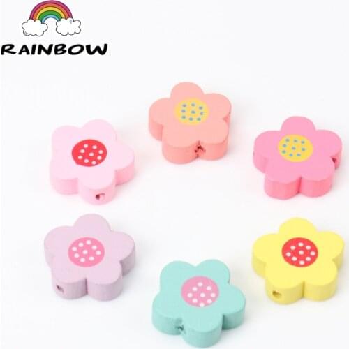 Nature Wooden Material External Shape Flower Internal Dot Pattern Spacer Beads For Jewelry Making DIY 19mm 50pcs