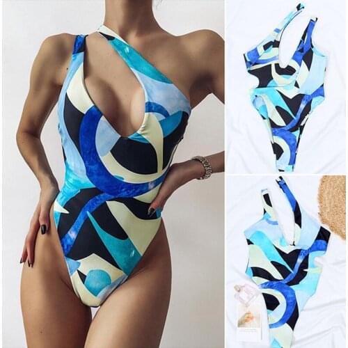 One Shoulder One Piece Swimsuit Sexy High Cut Swimwear Women Push Up Beach Wear Bathing Suit Bather