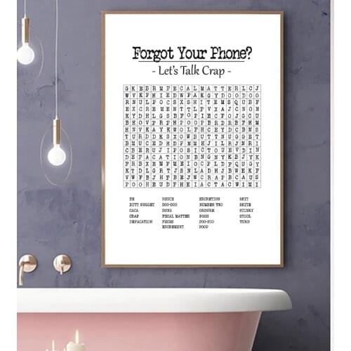 Bathroom Decoration Canvas Painting Bathroom Word Search Crossword Art Print Black White Minimalism Bathroom Sign Wall Picture