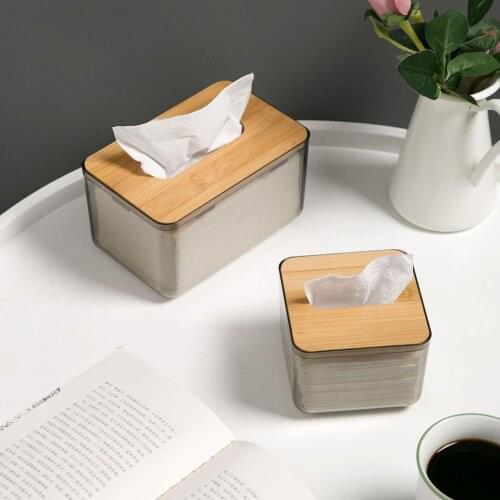 Simple Wooden Cover Tissue Box Living Room Paper Storage Box Transparent Napkin Paper Dispenser Home Decor