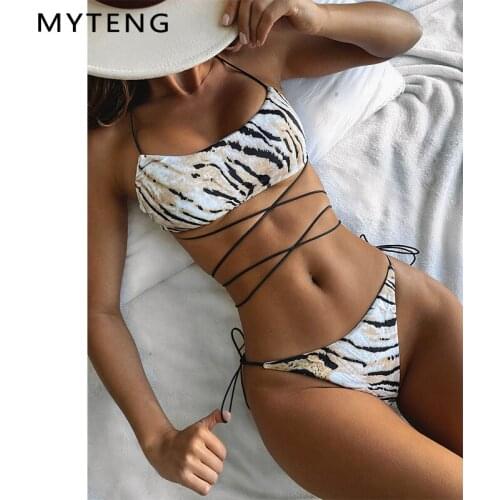 Sexy Animal Print Two Piece Set Bikini Swimsuit Bandage Swimsuit Wrap Around Bathing Suit Beachwear Sexy Push Up Swimwear Women