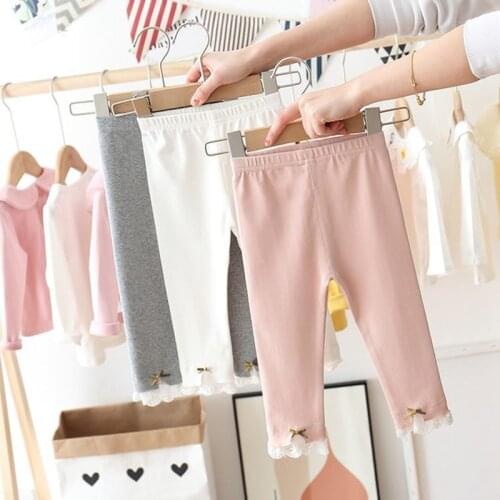Girls Leggings Cotton Childrens Trousers Kids Pants Princess Girls Lace Bottom Pants Skinny Bow Tights for Children Leggings
