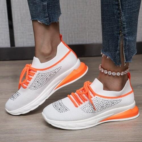 Large size flying woven sneakers 2021 new womens shoes fashion rhinestone shallow mouth flat casual shoes lightweight breathabl