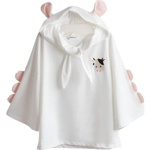 Summer Soft Girls Kawaii T-shirt Women Clothes 2021 Harajuku Pink Cute Graphic White T Shirt Cow Ear Hooded Short Sleeve Top Tee
