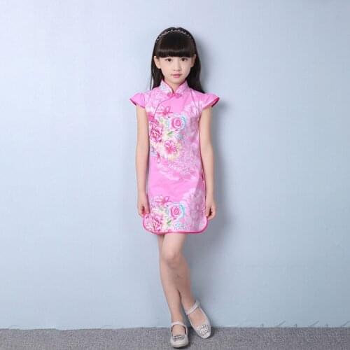 2018 Summer Children Cheongsam Oriental Chinese Clothes Girls Short Sleeve 12 Style Cheongsam Skirt Cotton Children Girl Clothes
