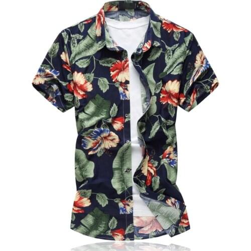 LIFENWENNA 5XL 6XL Mens Shirt Summer New Fashion Flower Printed Short Sleeve Shirts Men Casual Plus Size Beach Hawaiian Shirt