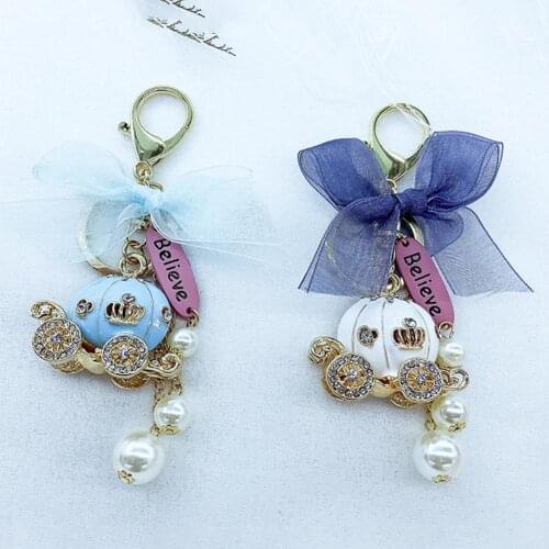 Cute Women Pumpkin Faux Pearl Rhinestone Keychain Key Holder Hanging Ornament Pumpkin car car key chain pendant girl bag pendant