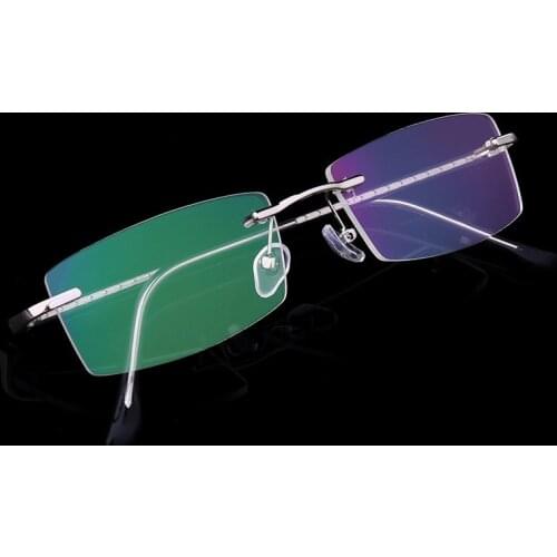 Fashion designer square rimless glasses frame women and men ultra light alloy optical glasses frame metal non-diopter glasses