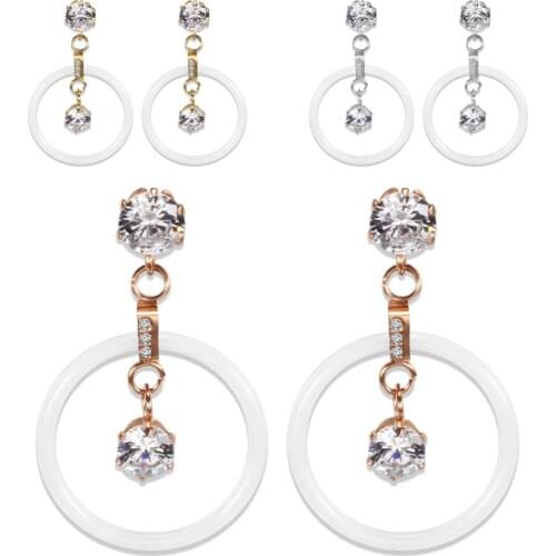 Fashion Exquisite Carved Hollow Rose Gold Color Circle Round White Ceramic Earrings Women Wedding Party Trendy Jewelry