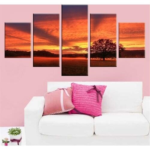 Canvas Wall Art 5 Piece Paintings Sunset Red Clouds Modular Home Living Scenery Decor Pictures Modern Room Decoration Prints