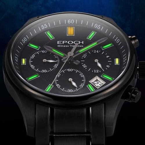 EPOCH Men Tritium Light T25 Watch Quartz Luminous Waterproof 100m ChronographWatch