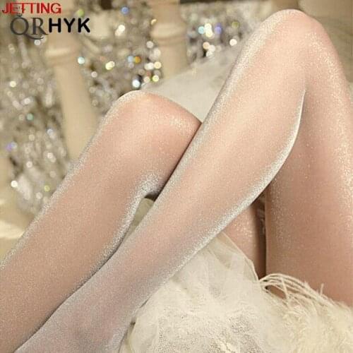 New Sexy Oil Shiny One Line Crotch Stockings For Women Smooth High Waist See Through High Elastic Pantyhose