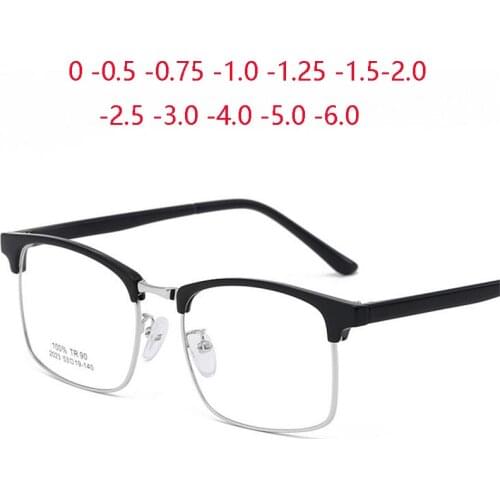 Half Frame Myopia Lens Customsized Prescription Glasses Metal TR90 Nearsighted Eyeglasses Diopter 0 -0.5 -0.75 -1.0 To -4.0