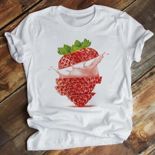 Strawberry Fruit Print Clothes Female Comfy Personalized Kawaii Tshirt Family Leisucre Funny Tumblr Mujer Cartoon Top Shirt