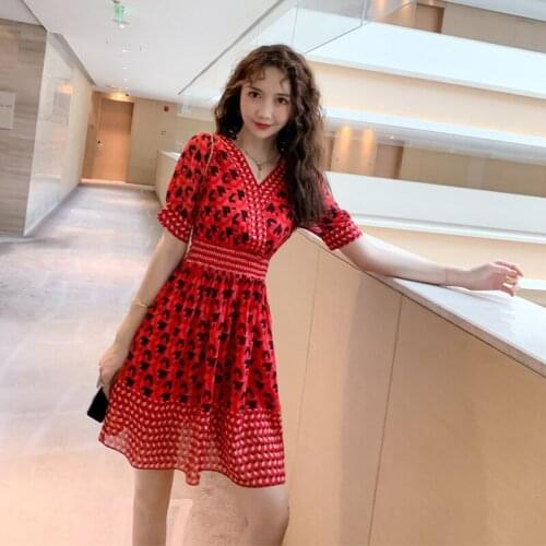 Office Ladies Bodycon Vintage Sexy Party Mini Aline Dress Summer Dress V Neck Short Sleeve Red Print Womens Dresses Vestidos