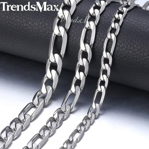 Trendsmax Necklace For Men Stainless Steel Figaro Link Chain 2018 Fashion Long Necklaces Men Jewelry Gifts 18-36" KNN6