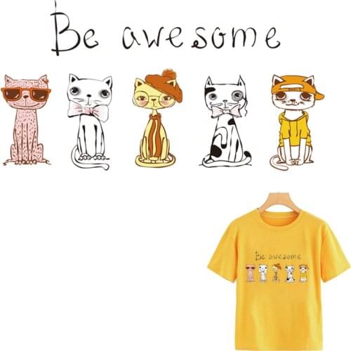 Awesome Cat Patches For Backpack Shoes Hoodies Tops Thermal Press Vinyl A-Level Washable Diy Patch Iron Transfer