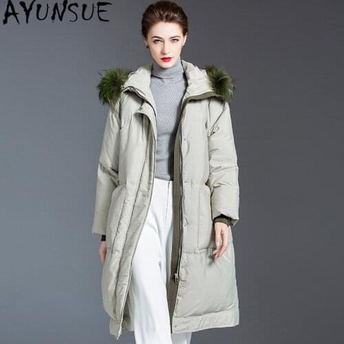 AYUNSUE Natural Raccoon Fur Hooded Womens Winter Down Jacket Woman Parkas 2020 Oversized Puffer White Duck Down Coat Female 315