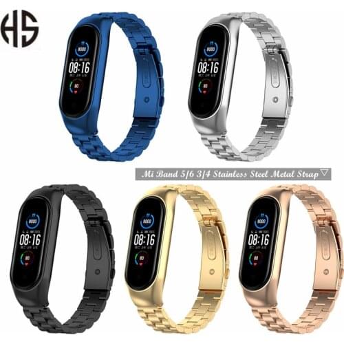HS Is Suitable For Xiaomi Mi Band 5 6 3 4 Strap Stainless Steel Metal Wristband Fashion Business Replacement Band 2021 New