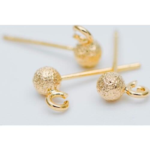 20pcs Gold Ball Stud Earring with Ring/Loop, Gold Plated Brass Ear Posts, 4/ 4.7/5.5mm Ball Size (GB-533)