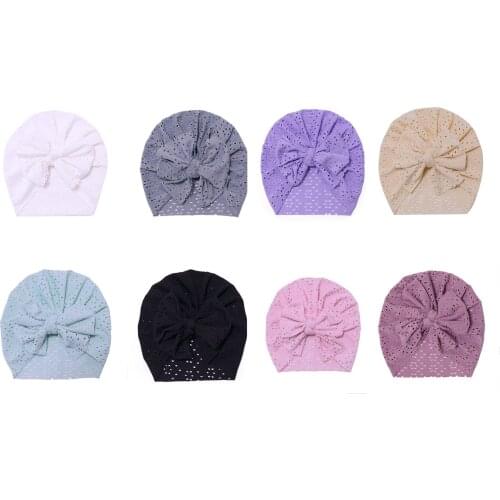 2021 Toddler Fashion Kids Hat Unisex Solid Color Bowknot Hollow Out Cap Turban Hat Beanie For Spring Summer Fall