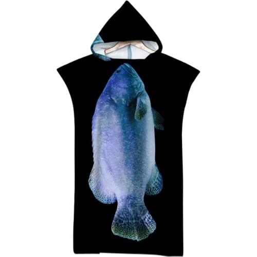 Blue Marine Life Colorful Fish Ocean Printing Outdoor Adult Hooded Beach Towel Poncho Bathrobe Towels Women Man Bathrobe