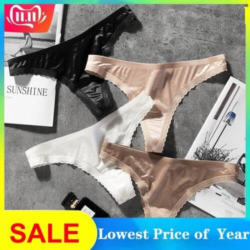 Lace Ice Silk Thong Sexy Panties Seamless G String Underwear Women Low-Rise Thongs Women Lingerie Bikini T Back Cotton Crotch
