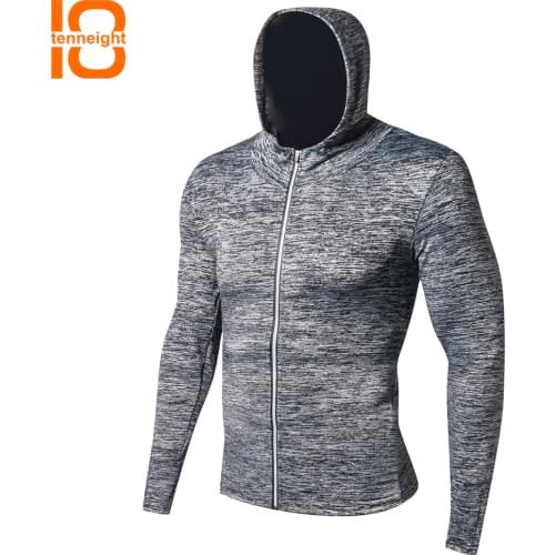 TENNEIGHT Men running jacket Sports Fitness Jacket Long sleeves with Hooded Tight men Jogging Soccer basketball training Jacket