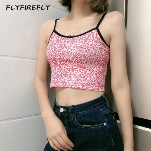 Crop top cami sexy pink cropped tops vintage backless fashion top sleeveless pink leopard print tops kawaii summer 2020