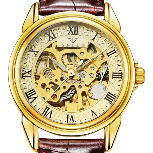 High Quality Mechanical Watches Mens Luxury Brand Roman Number Skeleton Leather Watch Automatic Wristwatch Tourbillon Hodinky