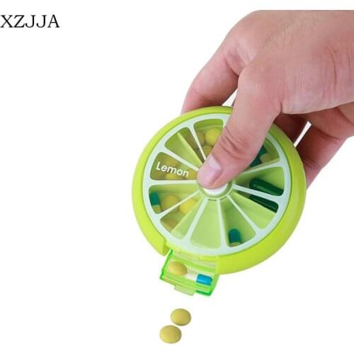 XZJJA Creative 7 Grid Mini Drug Storage Box Seal Portable Rotating Medicine Box Travel Organiser Case Pills Storage Container