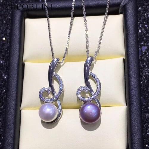 ZHBORUINI Pearl Jewelry 925 Sterling Silver Jewelry For Women Musical note Necklace Natural Freshwater Pearl Pendant Chain Gift