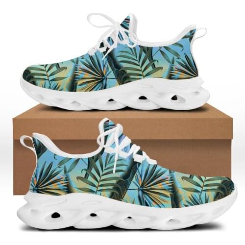 INSTANTARTS Fashion Tropical Palm Leaves Printing Mesh Swing Sneakers for Women Comfortable Lace up Flat Shoes Increasing Height