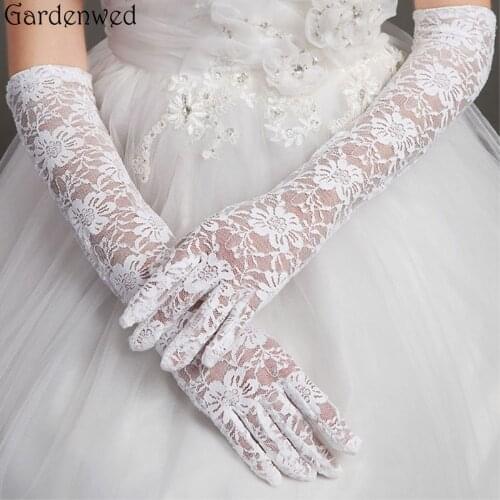 Gardenwed Women Bridal Lace Appliques Gloves Elbow Length Full Finger Lace Wedding Accessories