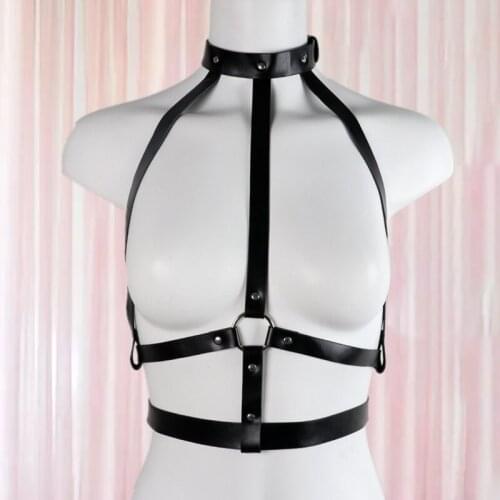 Sexy Suspender Neck Vest Pastel PU Leather Chest Harness Waist Belt for Women Harajuku Gothic Lingerie Rave Outfit Accessories