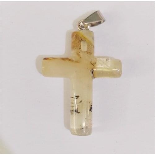 1 Pcs 44x30x8mm Brown Fire Cherry Quartz Cross Hand-Carved DIY Necklace Jewelry Making Reiki Healing Pendant Bead