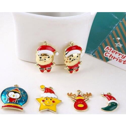 10pcs Alloy Drop Oil Santa Claus Pentagram Moon Elk Pendant DIY Handmade Ornament Ear Stud Pendant Material