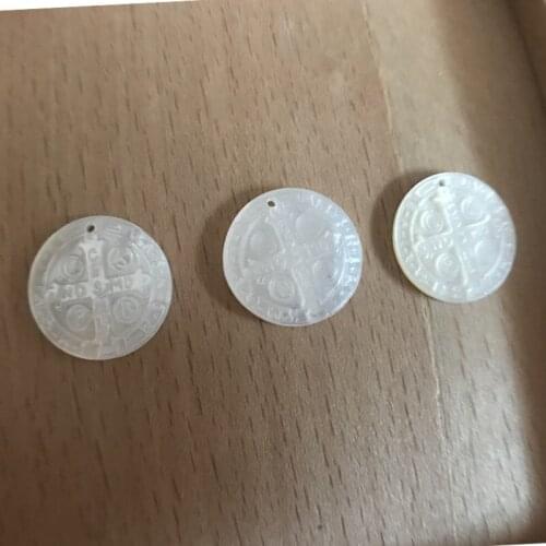 100PCS/Lot 20MM Round Shape Holy Cross Natural Mother of Pearl Shell MOP for DIY Jewerly