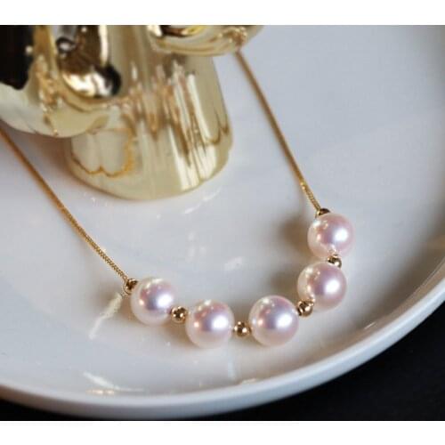 18K Solid Yellow Gold Jewelry(AU750)Passepartout Women Lace Necklace Choker Collar Chain Natural Seawater Pearl Fashion Lady