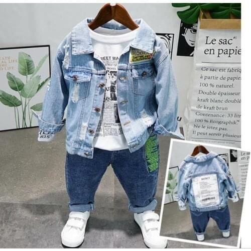 New Kids Clothes Set Spring Boys Clothing Sets Autumn Casual Boys Cute Denim Jackets,T-Shirts and Jeans 3PCS Sport Suits2-6Years