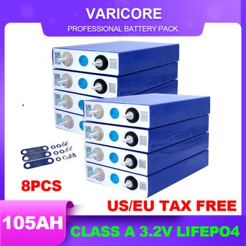 8pcs 3.2v 102Ah 105Ah Lifepo4 Rechargeable Battery Lithium Iron Phosphate for 12v Campers Golf Cart Off-Road Off-grid Solar Wind