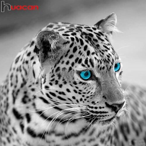 Huacan 5d Diamond Painting Leopard Black White Diamond Art Mosaic Animal Embroidery Wall Stickers
